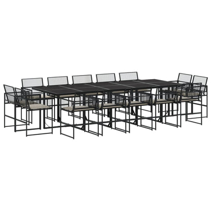 Set da Pranzo da Giardino 15 pz con Cuscini Nero in Polyrattan