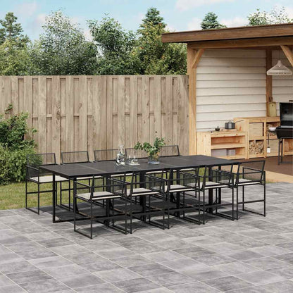 Set da Pranzo da Giardino 11 pz con Cuscini in Polyrattan Nero
