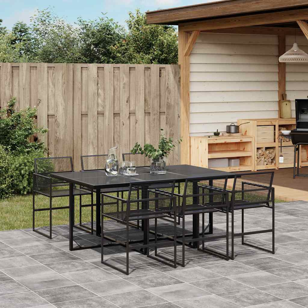 Set da Pranzo da Giardino 7 pz Nero in Polyrattan