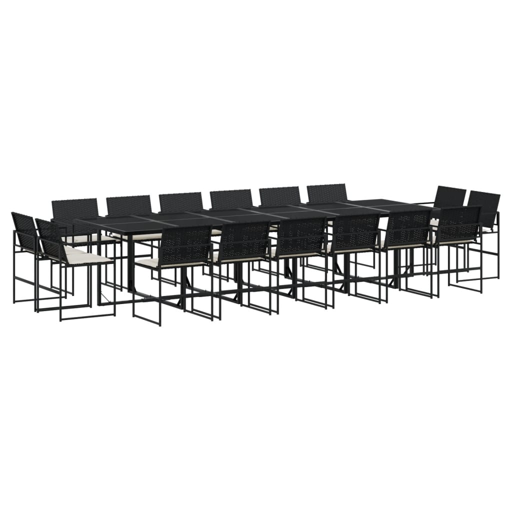 Set da Pranzo da Giardino 17 pz con Cuscini Nero in Polyrattan