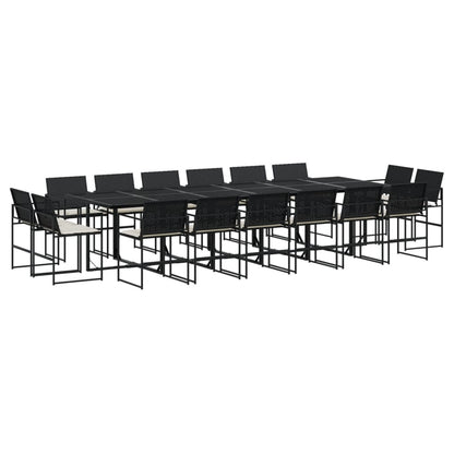 Set da Pranzo da Giardino 17 pz con Cuscini Nero in Polyrattan