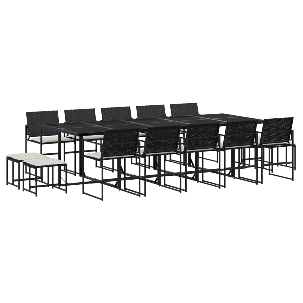Set da Pranzo da Giardino 15 pz con Cuscini Nero in Polyrattan