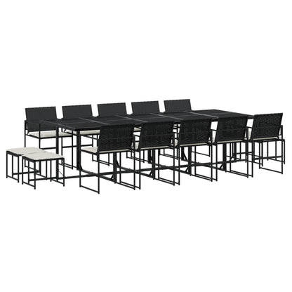 Set da Pranzo da Giardino 15 pz con Cuscini Nero in Polyrattan