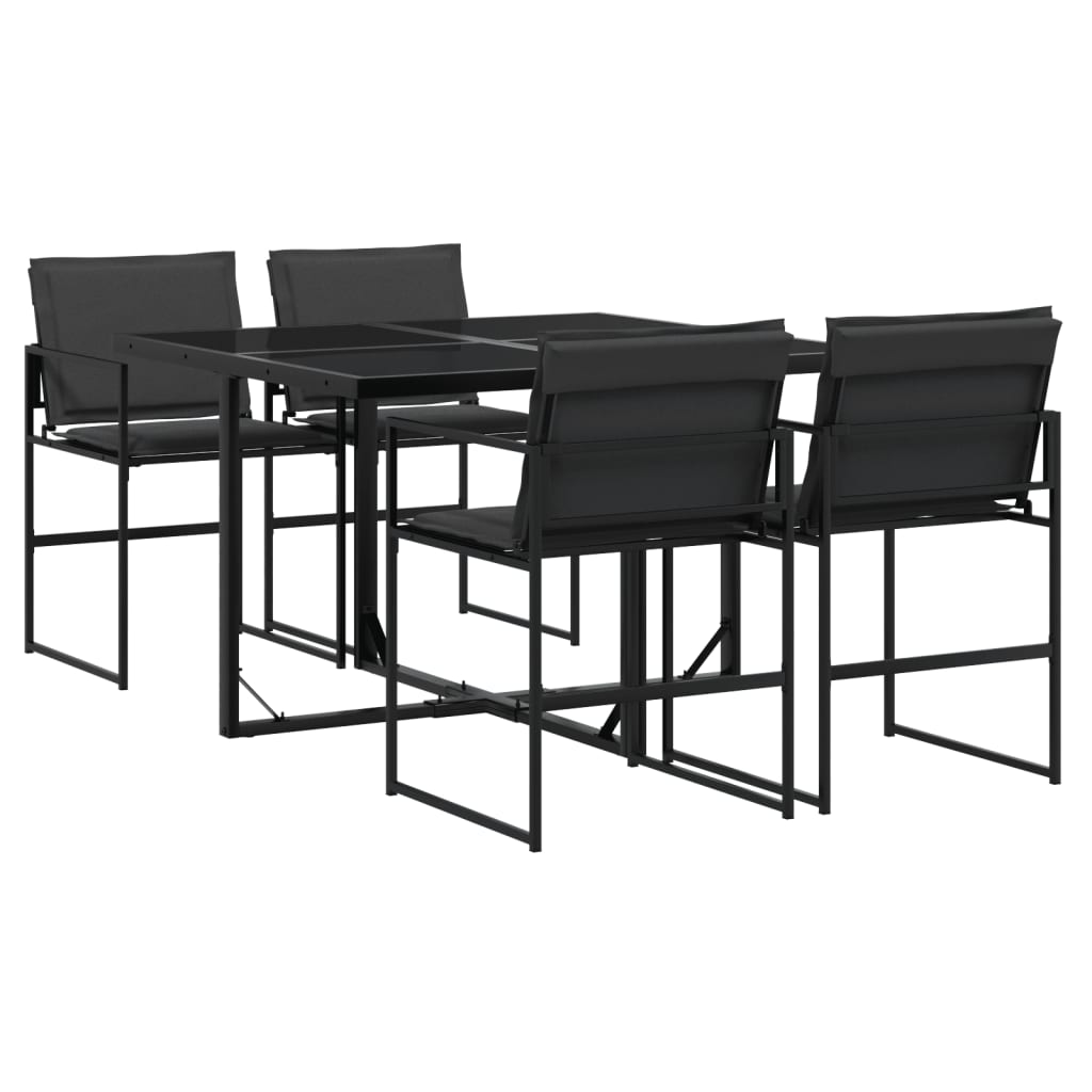 Set da Pranzo da Giardino con Cuscini Nero in Textilene