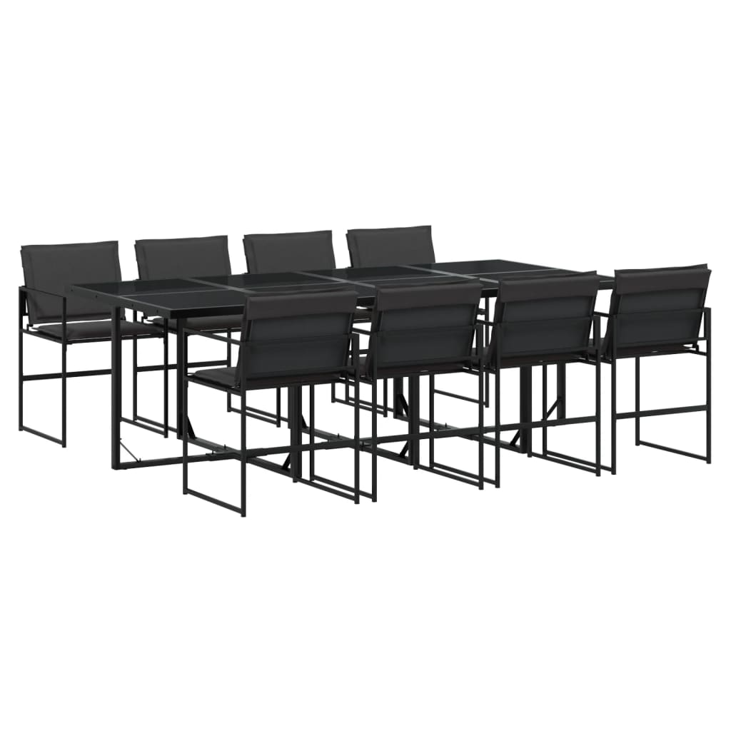 Set da Pranzo da Giardino 9 pz con Cuscini Nero in Textilene