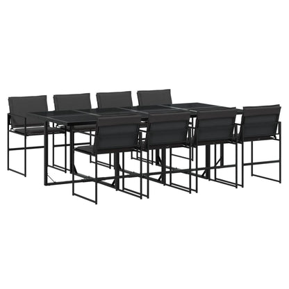 Set da Pranzo da Giardino 9 pz con Cuscini Nero in Textilene