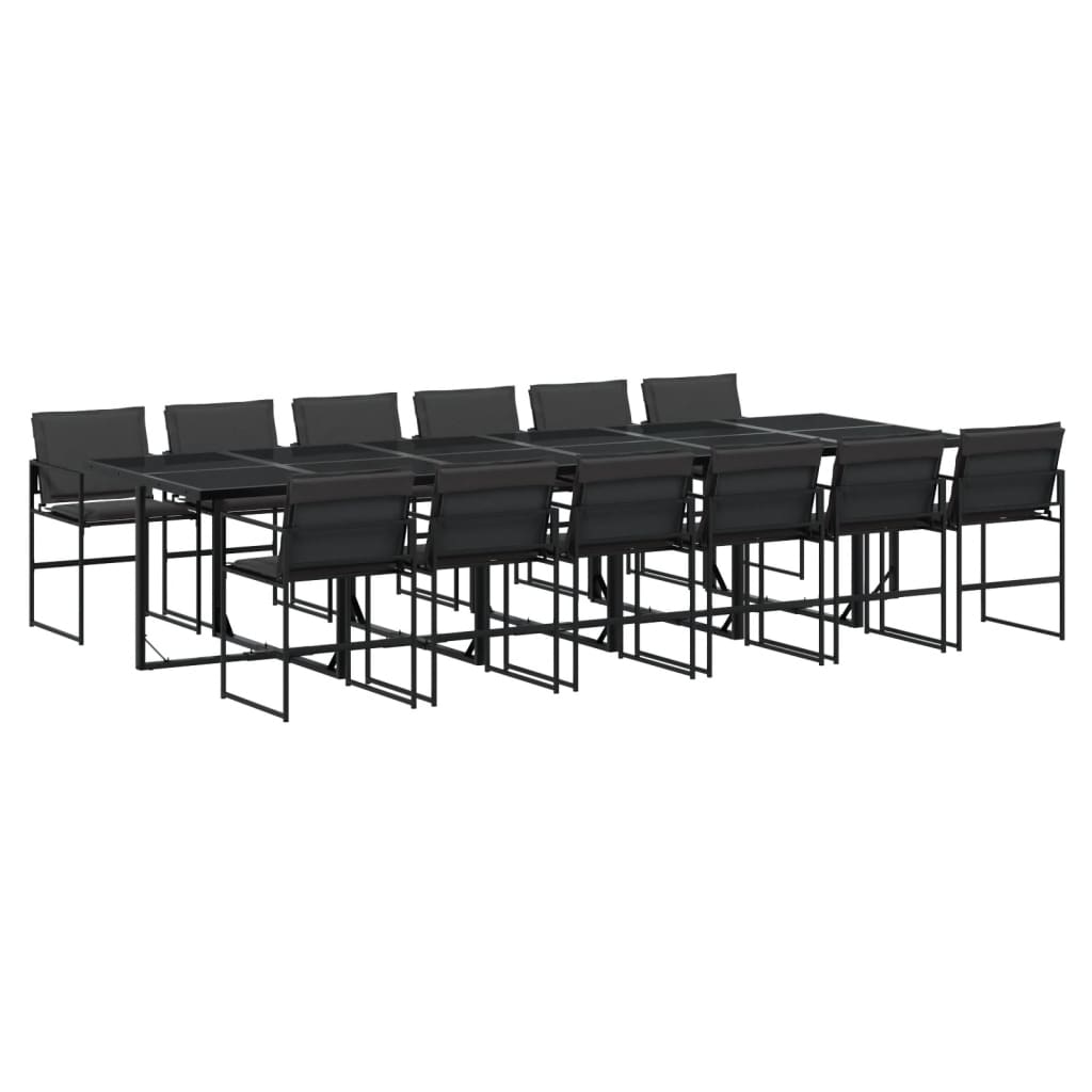 Set da Pranzo da Giardino 13 pz con Cuscini Nero in Textilene