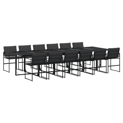 Set da Pranzo da Giardino 13 pz con Cuscini Nero in Textilene