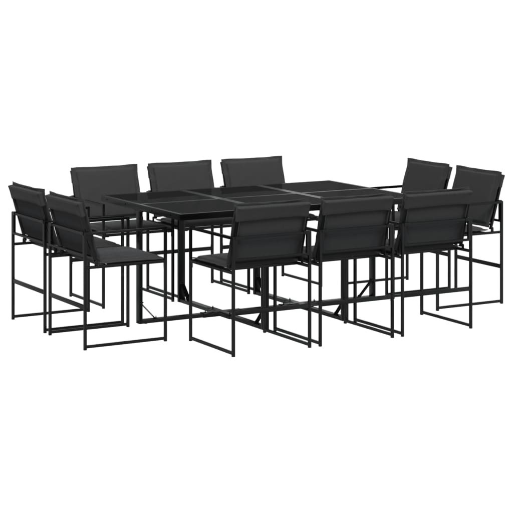 Set da Pranzo da Giardino 11 pz con Cuscini Nero in Textilene