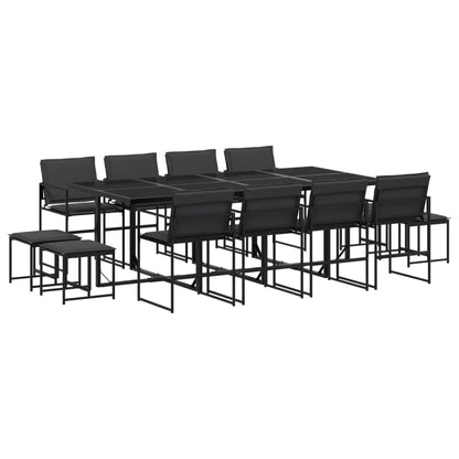 Set da Pranzo da Giardino 13 pz con Cuscini Nero in Textilene