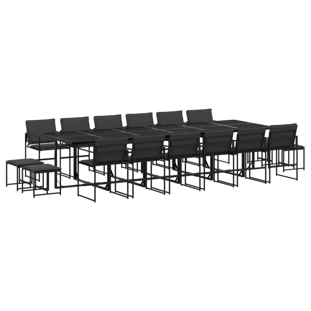 Set da Pranzo da Giardino 17 pz con Cuscini Nero in Textilene
