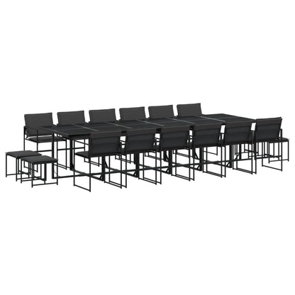 Set da Pranzo da Giardino 17 pz con Cuscini Nero in Textilene
