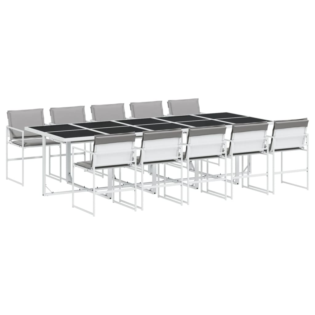 Set da Pranzo da Giardino 11 pz con Cuscini Bianco in Textilene