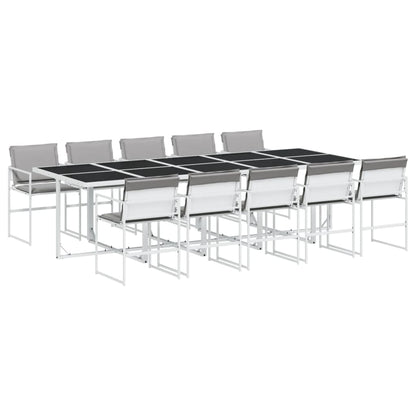 Set da Pranzo da Giardino 11 pz con Cuscini Bianco in Textilene