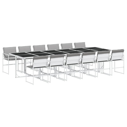 Set da Pranzo da Giardino 13 pz con Cuscini Bianco in Textilene