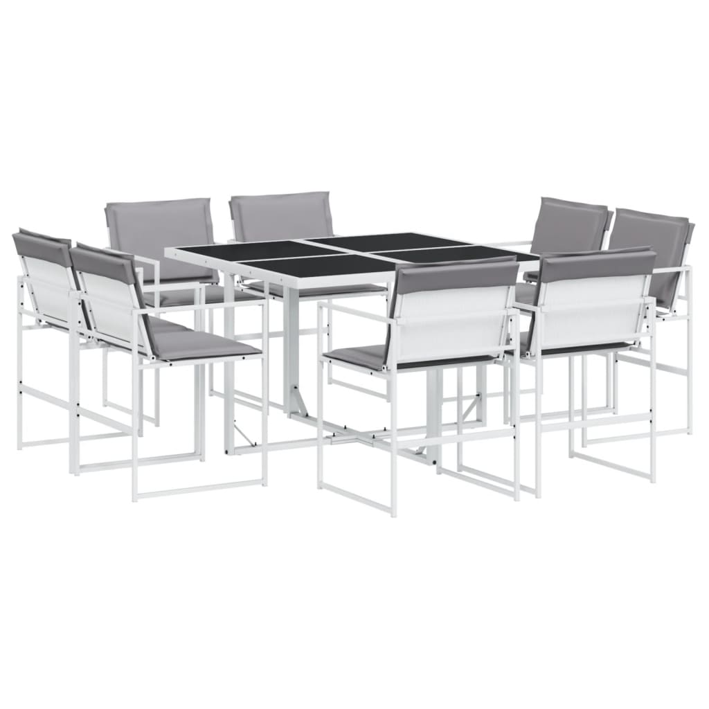Set da Pranzo da Giardino 9 pz con Cuscini Bianco in Textilene