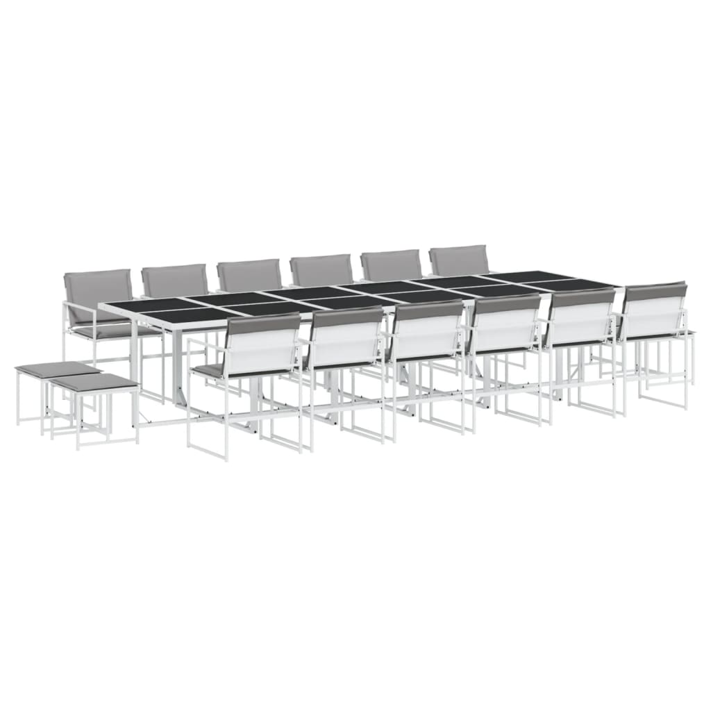 Set da Pranzo da Giardino 17 pz con Cuscini Bianco in Textilene