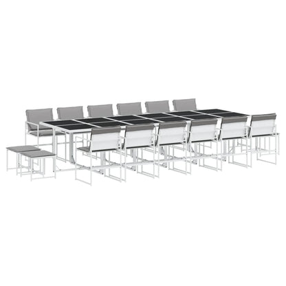 Set da Pranzo da Giardino 17 pz con Cuscini Bianco in Textilene