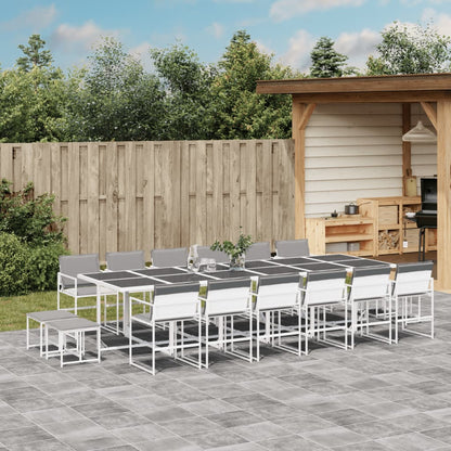 Set da Pranzo da Giardino 17 pz con Cuscini Bianco in Textilene