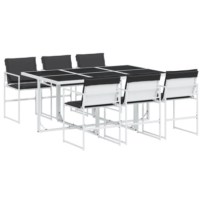 Set da Pranzo da Giardino 7 pz con Cuscini Bianco in Textilene