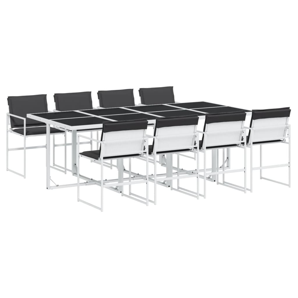 Set da Pranzo da Giardino 9 pz con Cuscini Bianco in Textilene