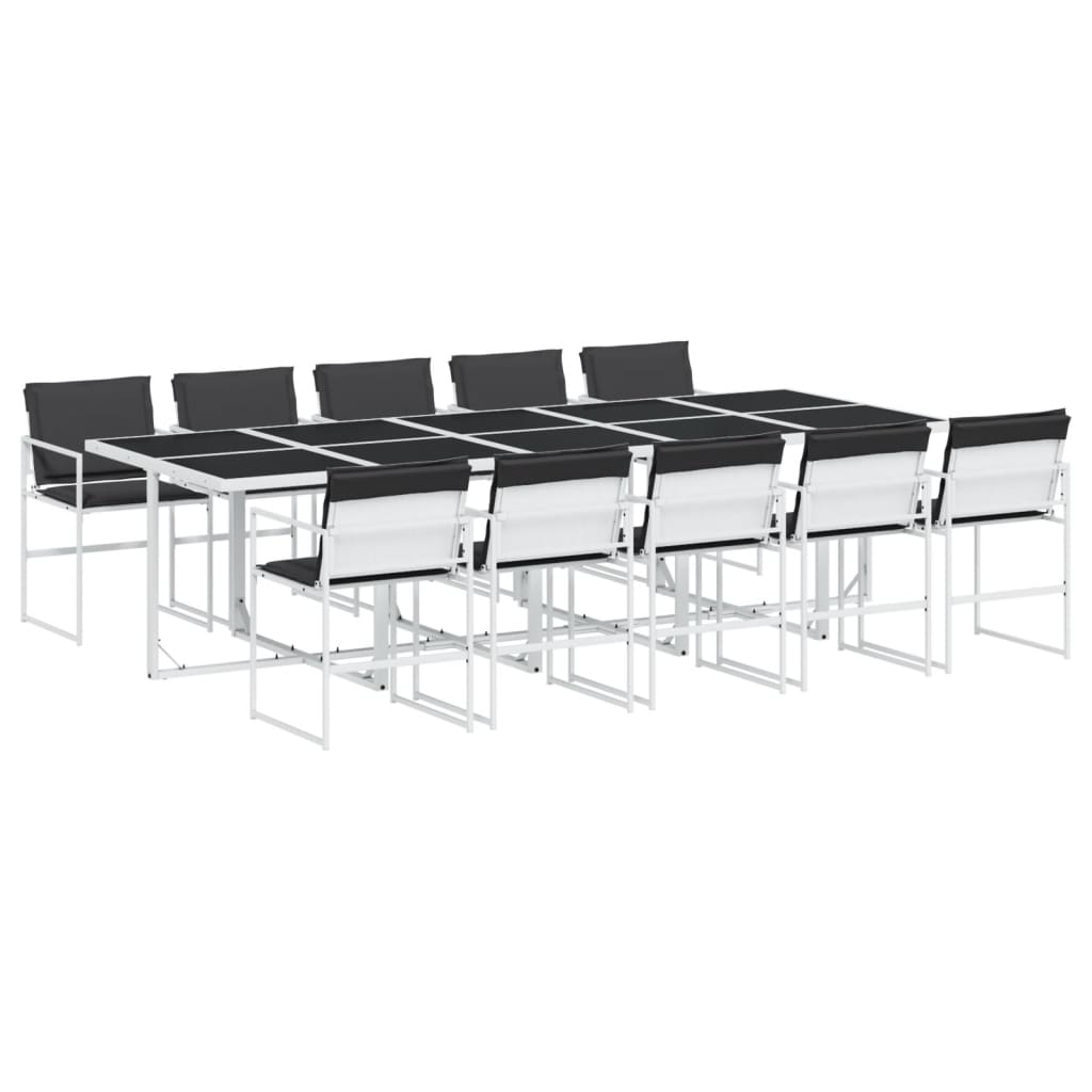 Set da Pranzo da Giardino 11 pz con Cuscini Bianco in Textilene