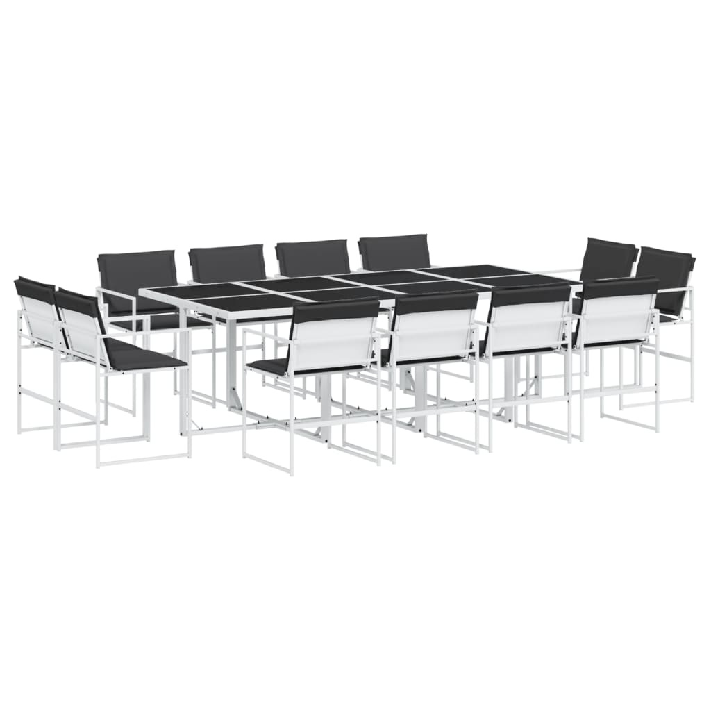 Set da Pranzo da Giardino 13 pz con Cuscini Bianco in Textilene