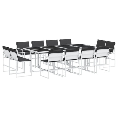 Set da Pranzo da Giardino 13 pz con Cuscini Bianco in Textilene