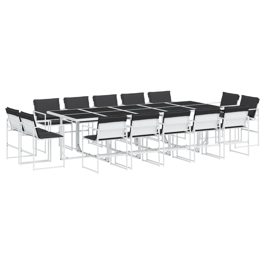 Set da Pranzo da Giardino 15 pz con Cuscini Bianco in Textilene