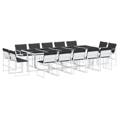 Set da Pranzo da Giardino 15 pz con Cuscini Bianco in Textilene