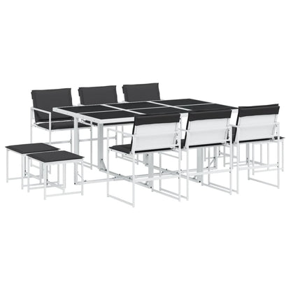 Set da Pranzo da Giardino 11 pz con Cuscini Bianco in Textilene