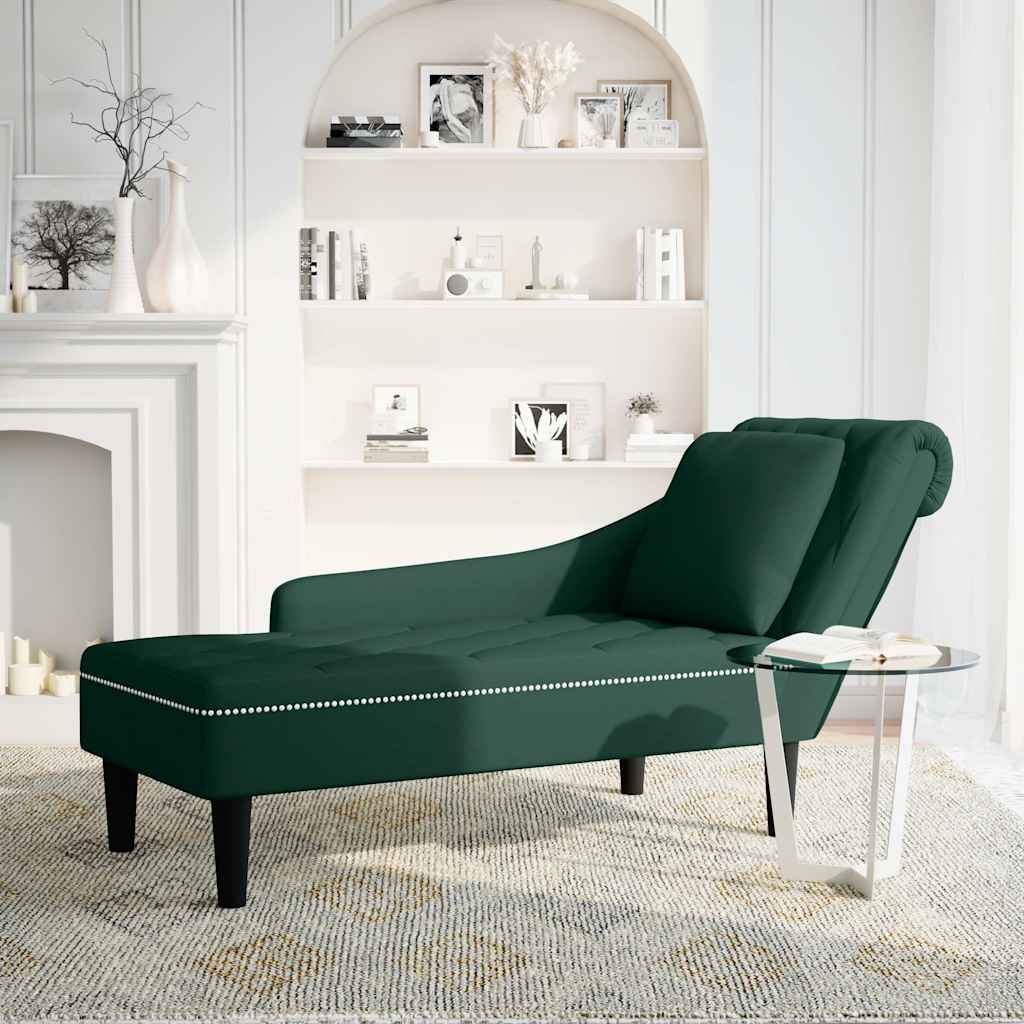 Sdraio con Cuscino e Bracciolo Destro in Velluto Verde Scuro