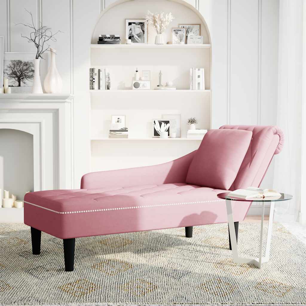 Sdraio con Cuscino e Bracciolo Destro in Velluto Rosa