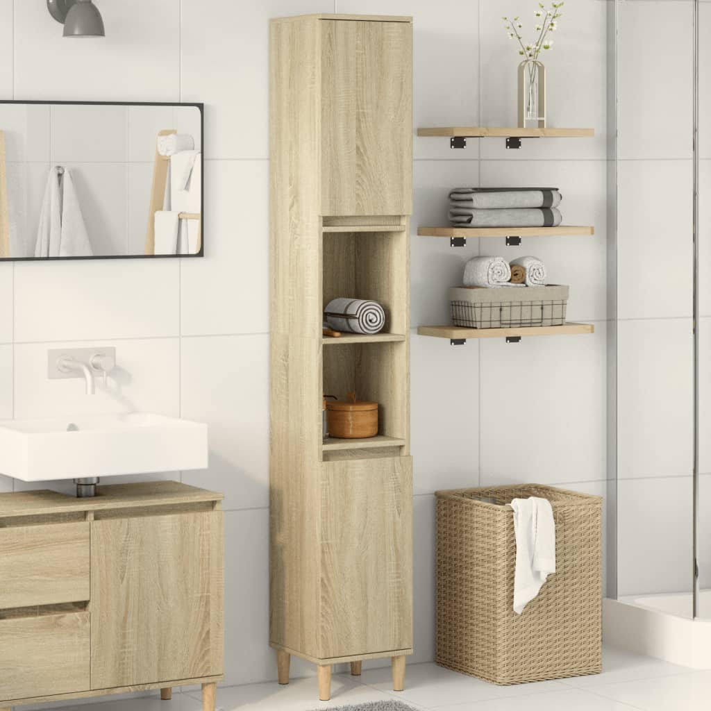 Armadietto da Bagno Rovere Sonoma 30x30x190cm Legno Multistrato