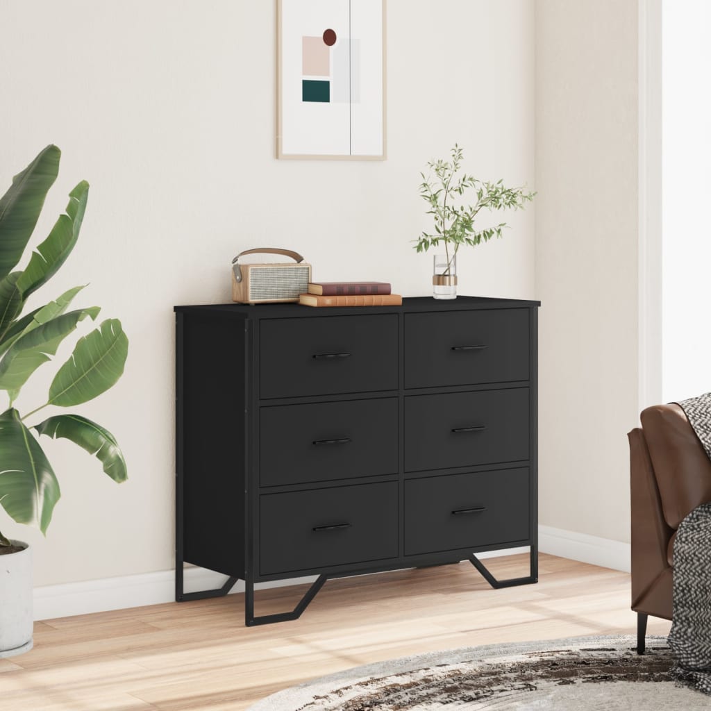 Cassettiera Nera 91x35,5x74,5 cm in Truciolato