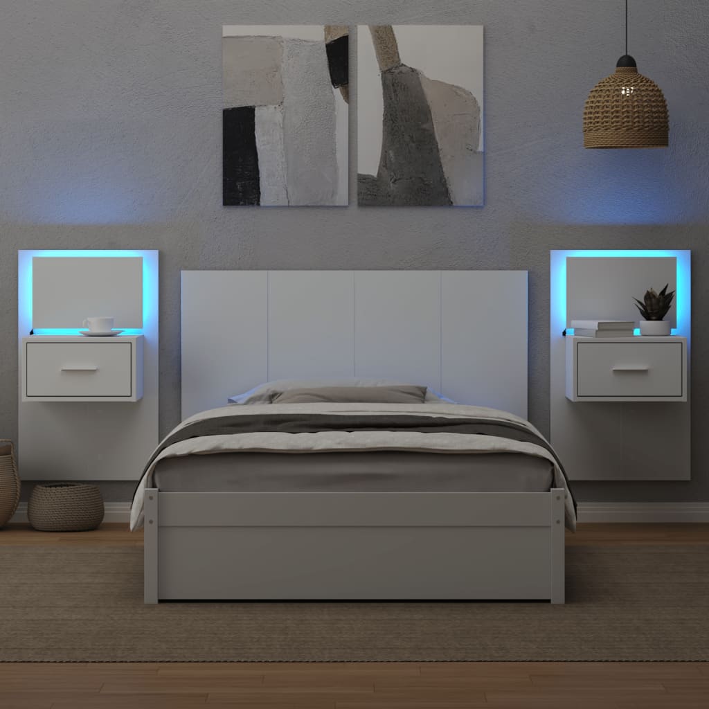 Testiera per Letto con Comodini Bianca 120cm Legno Multistrato
