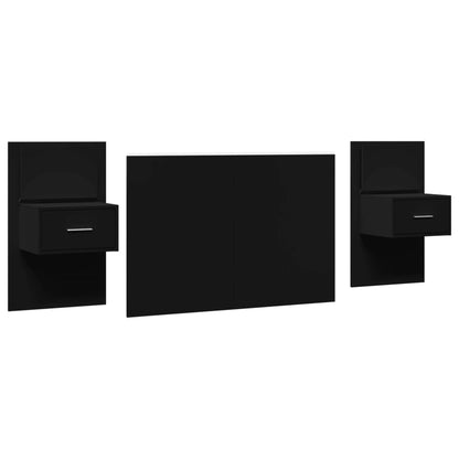 Testiera per Letto con Comodini Nero 120 cm Legno Multistrato