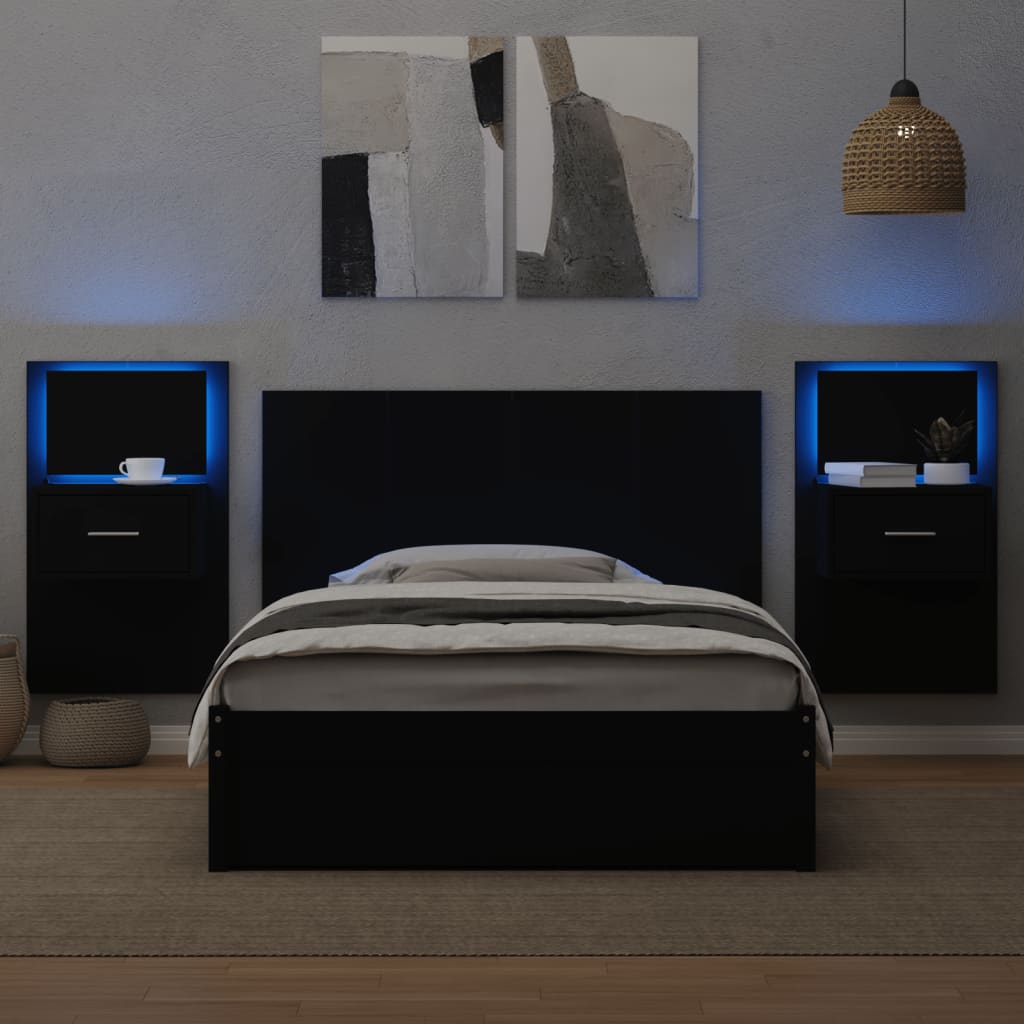 Testiera per Letto con Comodini Nero 120 cm Legno Multistrato