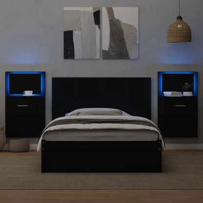 Testiera per Letto con Comodini Nero 120 cm Legno Multistrato
