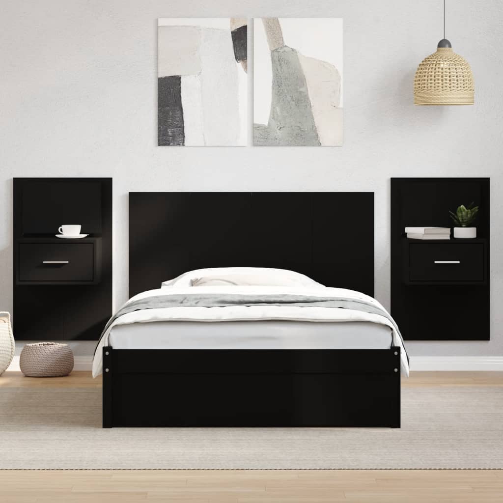 Testiera per Letto con Comodini Nero 120 cm Legno Multistrato