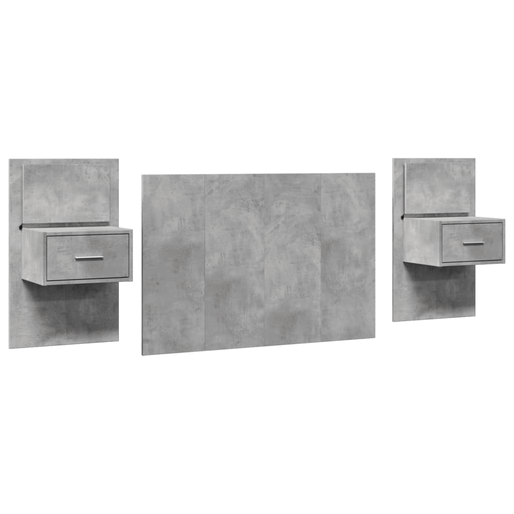 Testiera Letto con Comodini Grigio Cemento 120cm Multistrato
