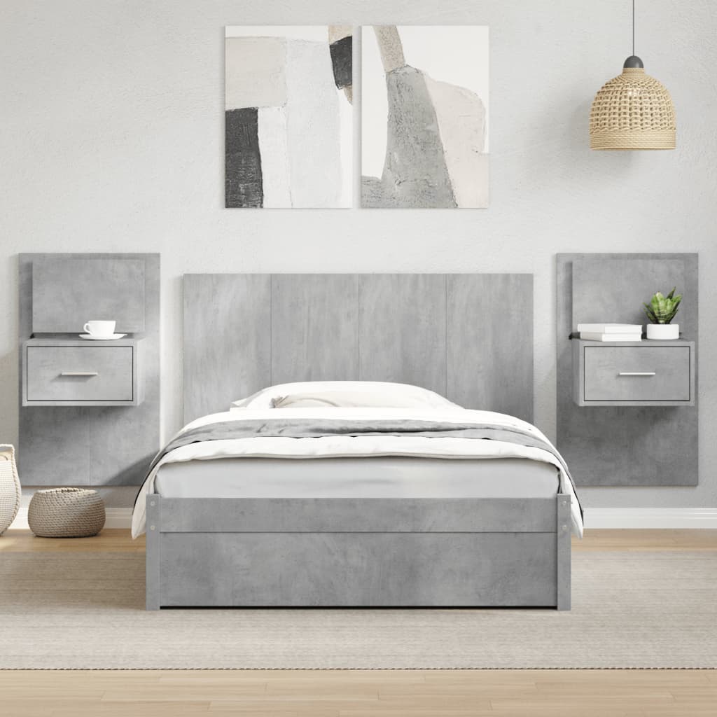 Testiera Letto con Comodini Grigio Cemento 120cm Multistrato