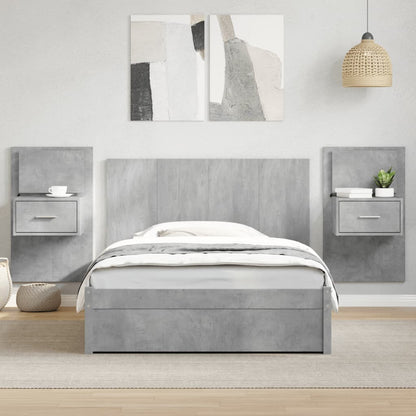 Testiera Letto con Comodini Grigio Cemento 120cm Multistrato
