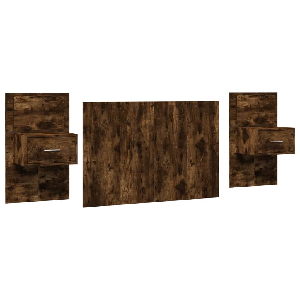 Testiera per Letto con Comodini Rovere Fumo 120 cm Multistrato