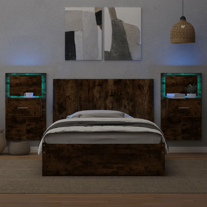 Testiera per Letto con Comodini Rovere Fumo 120 cm Multistrato