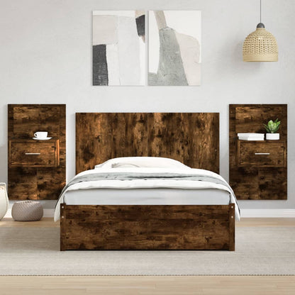 Testiera per Letto con Comodini Rovere Fumo 120 cm Multistrato