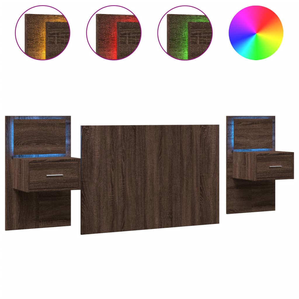 Testiera Letto con Comodini Rovere Marrone 120 cm Multistrato