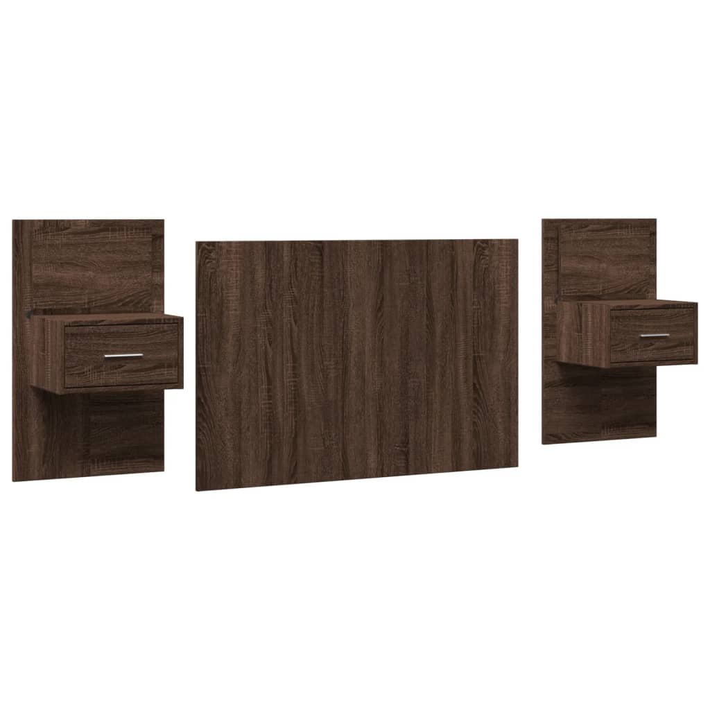 Testiera Letto con Comodini Rovere Marrone 120 cm Multistrato