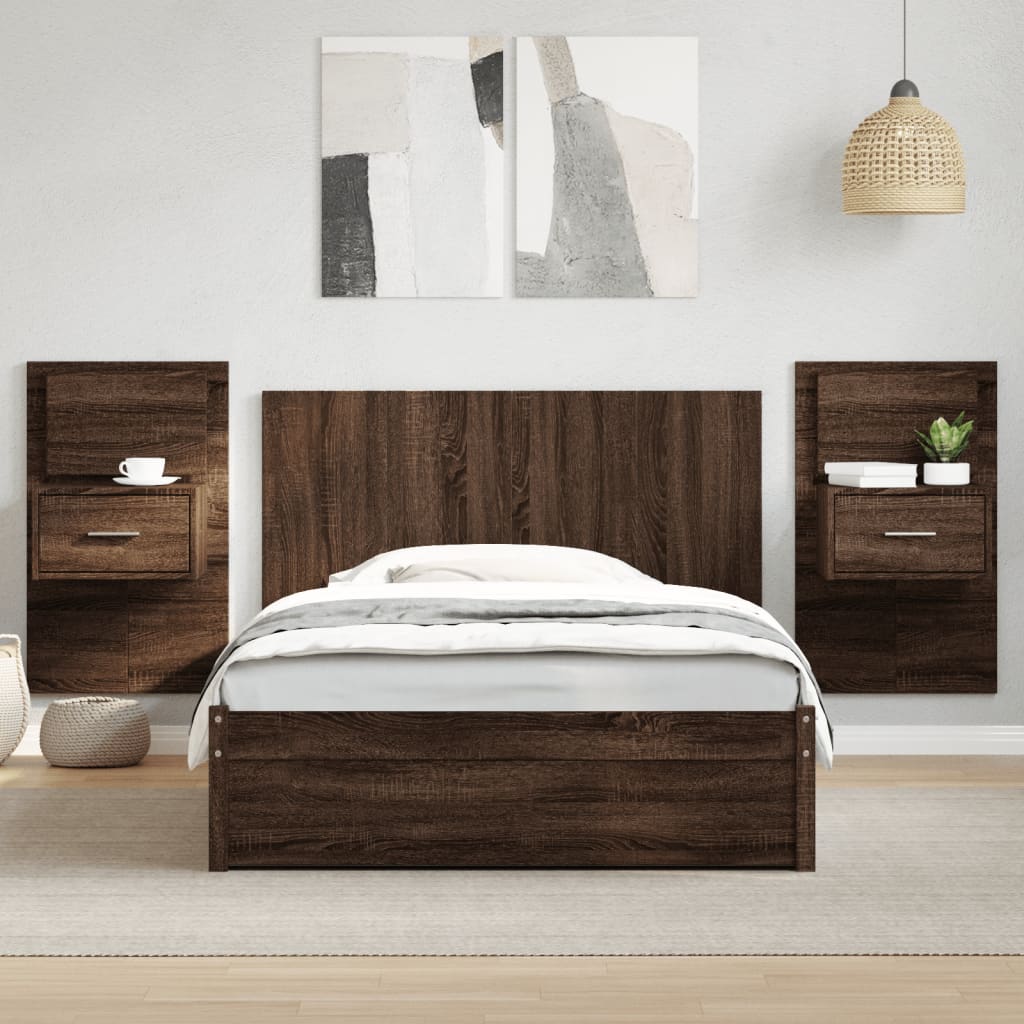 Testiera Letto con Comodini Rovere Marrone 120 cm Multistrato