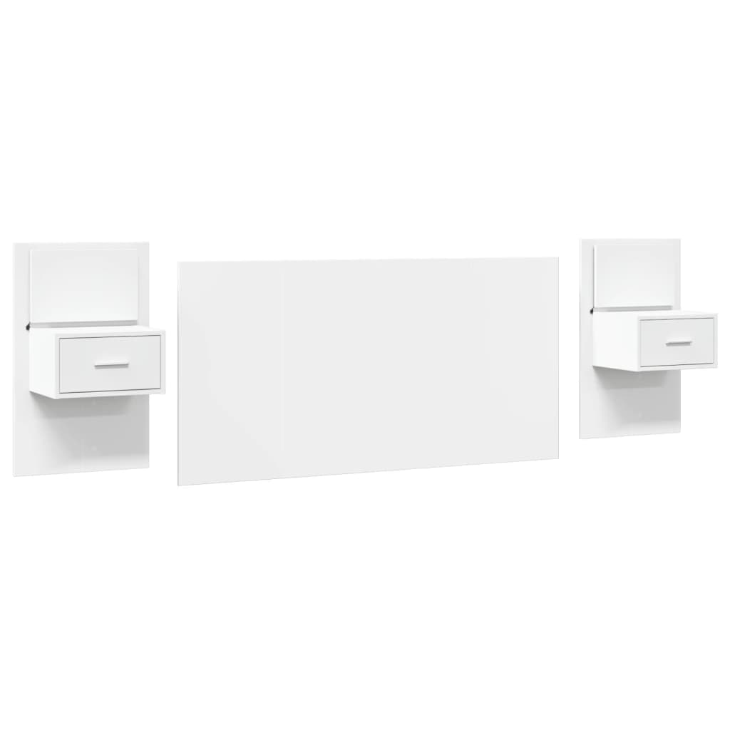 Testiera per Letto con Comodini Bianco 160 cm Legno Multistrato